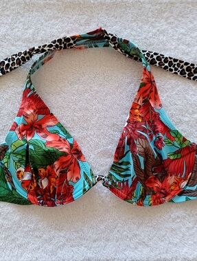 Tropical Floral Halter Bikini Top - Canopy Bloom, Size 34B